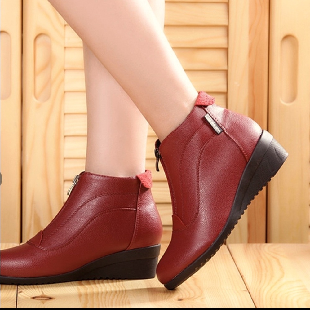 NEW Red Booties. Grippy soles, comfortable.
